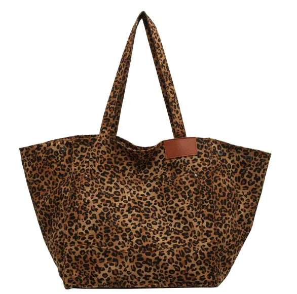 Tragetasche aus Canvas mit Leopardenmuster, Handtasche