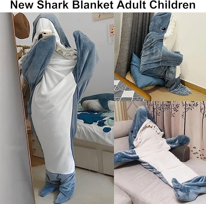 iStag® New Shark Blanket For Adults - Wearable Winter Warm Blanket - Hooded - Sleepover Sleeping Bag 