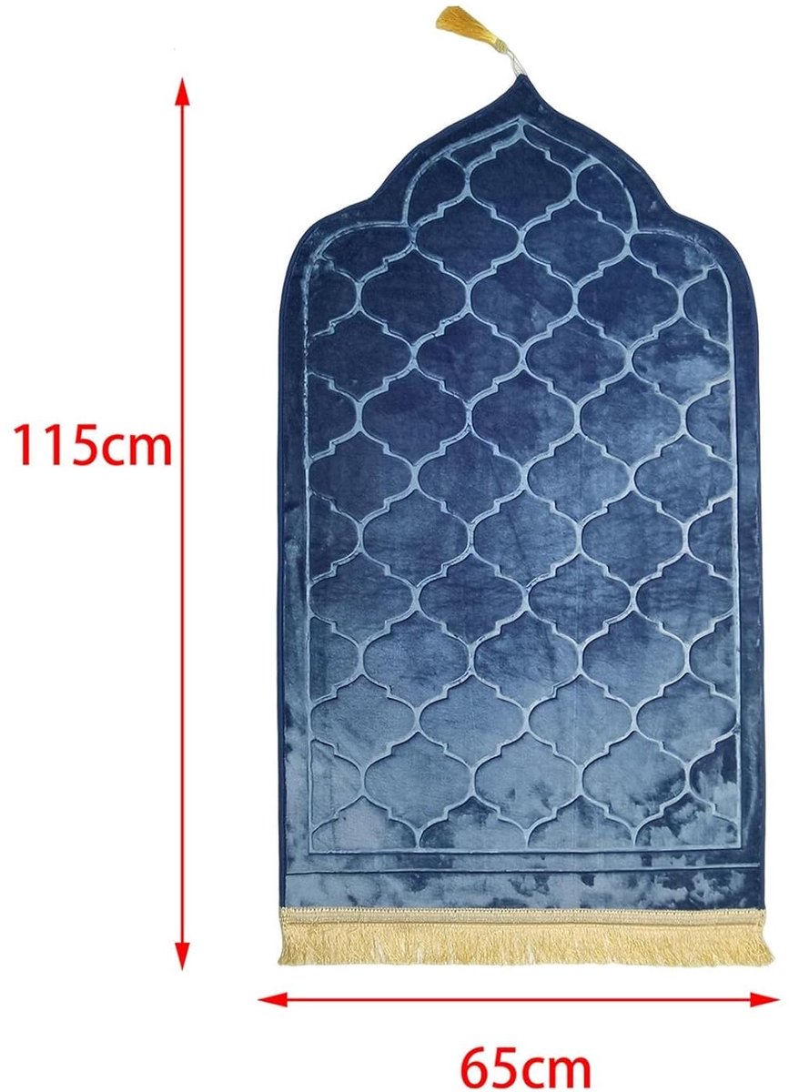 Gebedsmat – Comfortabele & Zachte Islamitische Prayer Mat – Antislip Gebedskleed met Gouden afwerkingen – 115 x 65 cm - blauw