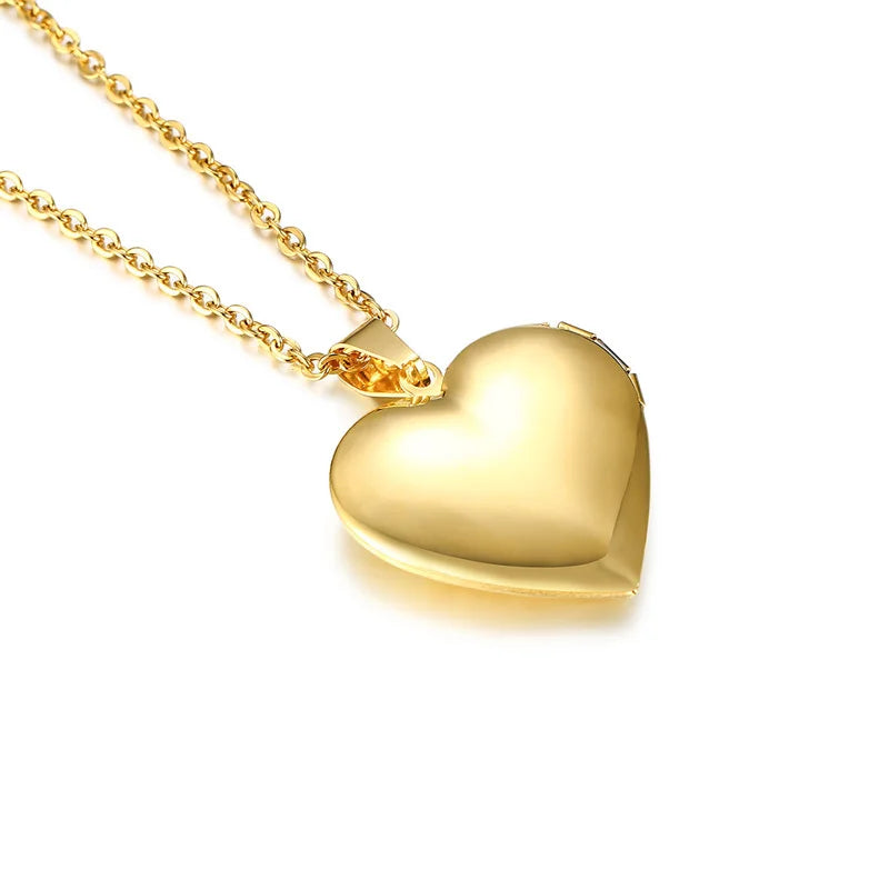 Trendy Stainless Steel Heart Locket Necklace for Women Girls, Can Be Opened Reliquary Pendant,with Family BFF Collar Jewelry