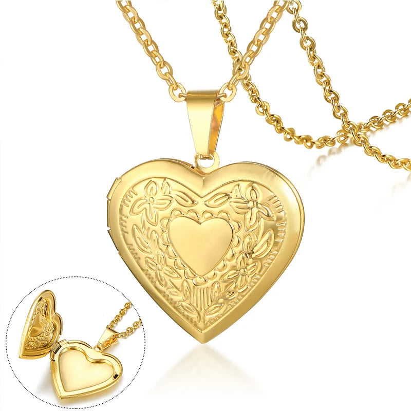 Trendy Stainless Steel Heart Locket Necklace for Women Girls, Can Be Opened Reliquary Pendant,with Family BFF Collar Jewelry