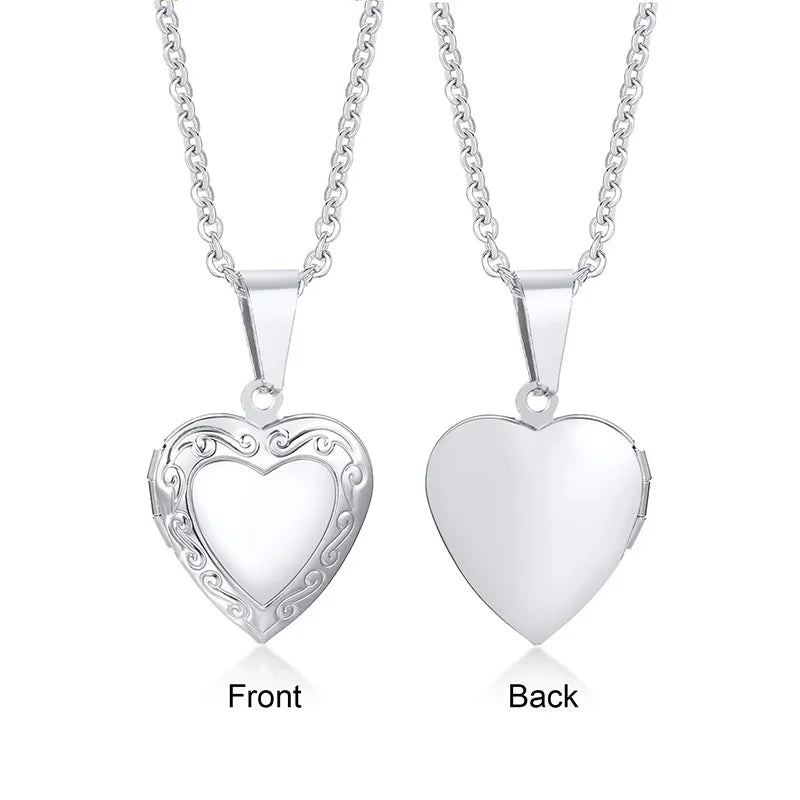 Trendy Stainless Steel Heart Locket Necklace for Women Girls, Can Be Opened Reliquary Pendant,with Family BFF Collar Jewelry