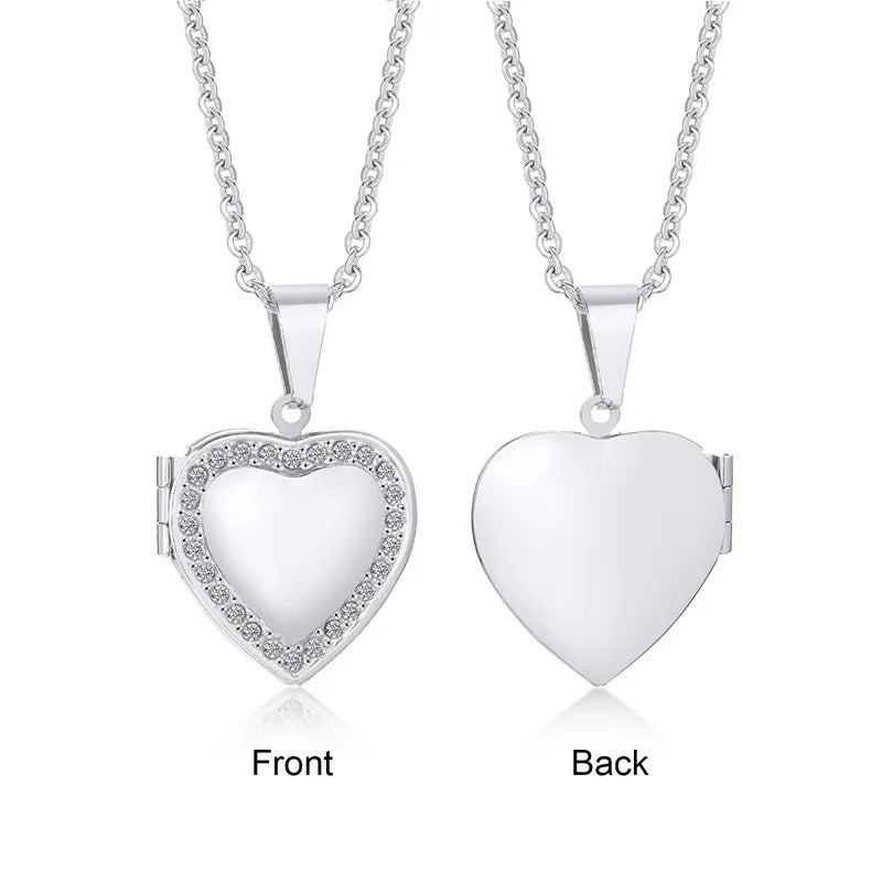 Trendy Stainless Steel Heart Locket Necklace for Women Girls, Can Be Opened Reliquary Pendant,with Family BFF Collar Jewelry