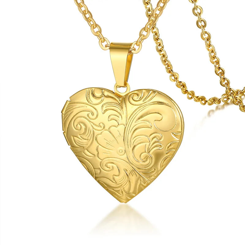 Trendy Stainless Steel Heart Locket Necklace for Women Girls, Can Be Opened Reliquary Pendant,with Family BFF Collar Jewelry