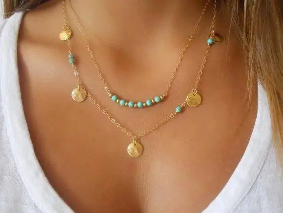 Neue Mode Urlaub Badeort Strand Kristall Schmuck EKG Dreieck Wassertropfen Multilayer Blätter Sterne Mond Ketten Halskette