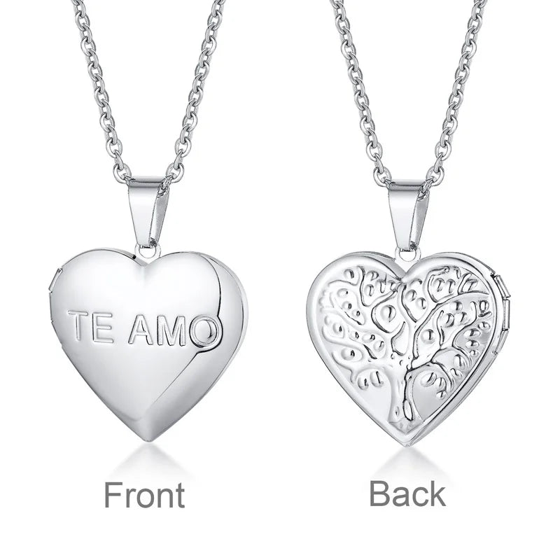 Trendy Stainless Steel Heart Locket Necklace for Women Girls, Can Be Opened Reliquary Pendant,with Family BFF Collar Jewelry