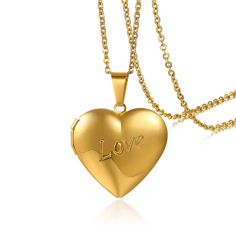 Trendy Stainless Steel Heart Locket Necklace for Women Girls, Can Be Opened Reliquary Pendant,with Family BFF Collar Jewelry