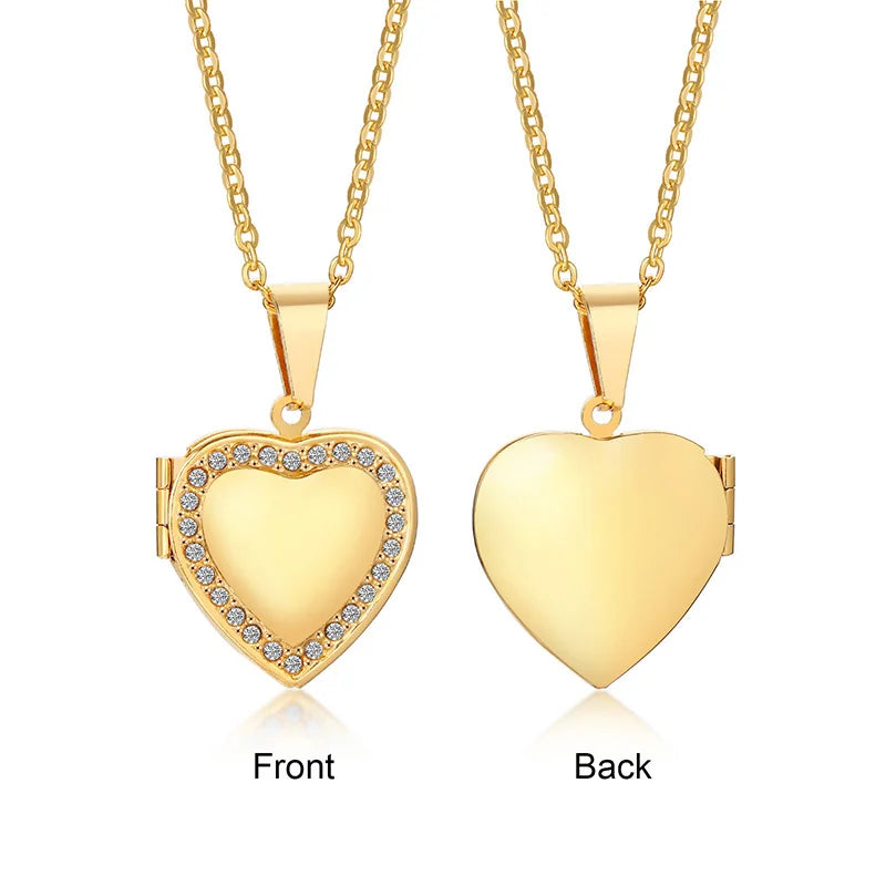 Trendy Stainless Steel Heart Locket Necklace for Women Girls, Can Be Opened Reliquary Pendant,with Family BFF Collar Jewelry