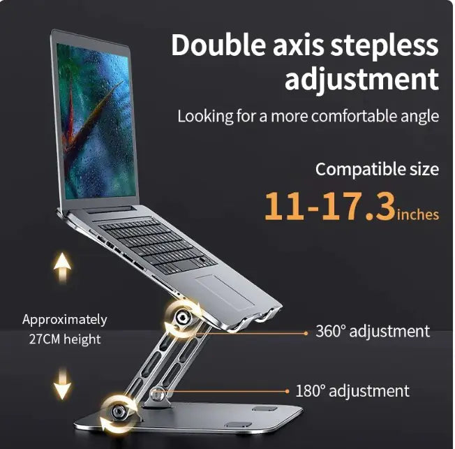 Adjustable Laptop Stand with Cooling Fan, Aluminum Multi-angle Computer Holder for Desk, Portable Notebook Metal Holder 2 Cooling Fans