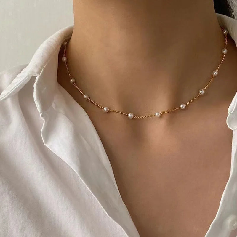 Neue Perlen Damen Halskette Kpop Perlen Choker Halskette Gold Farbe Goth Chocker Schmuck Am Hals Anhänger 2022 Kragen für Mädchen