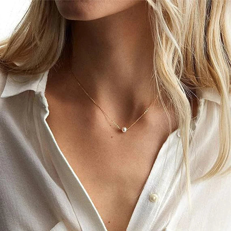 1Pc Fashion Women's Collarbone Chain Imitation Pearl Pendant Necklace Exquisite Temperament Jewelry