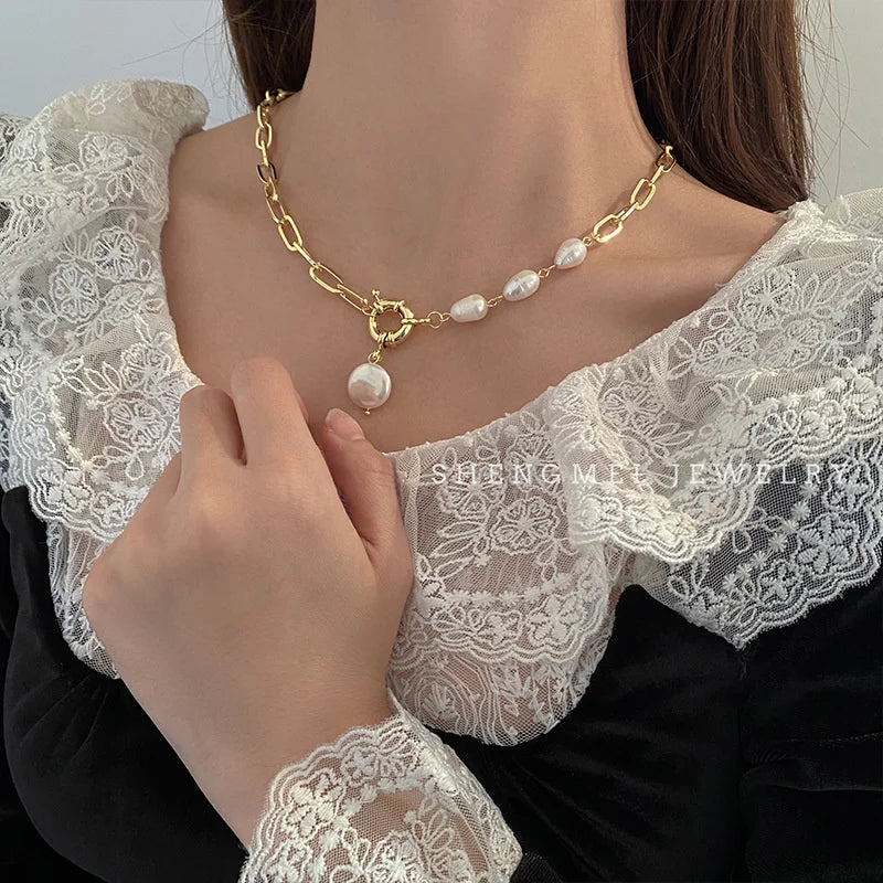 New Baroque Pearl Choker Necklace For Women Luxury Wedding Party Triple-layer Beaded Necklace Torques Ladies Trendy Jewelry Gift