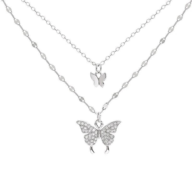 1 STÜCKE Doppelschicht Schlüsselbeinkette Coole Halskette Mode Glänzende Schmetterling Halskette Damen Exquisite Für Frauen Schmuck Geschenk