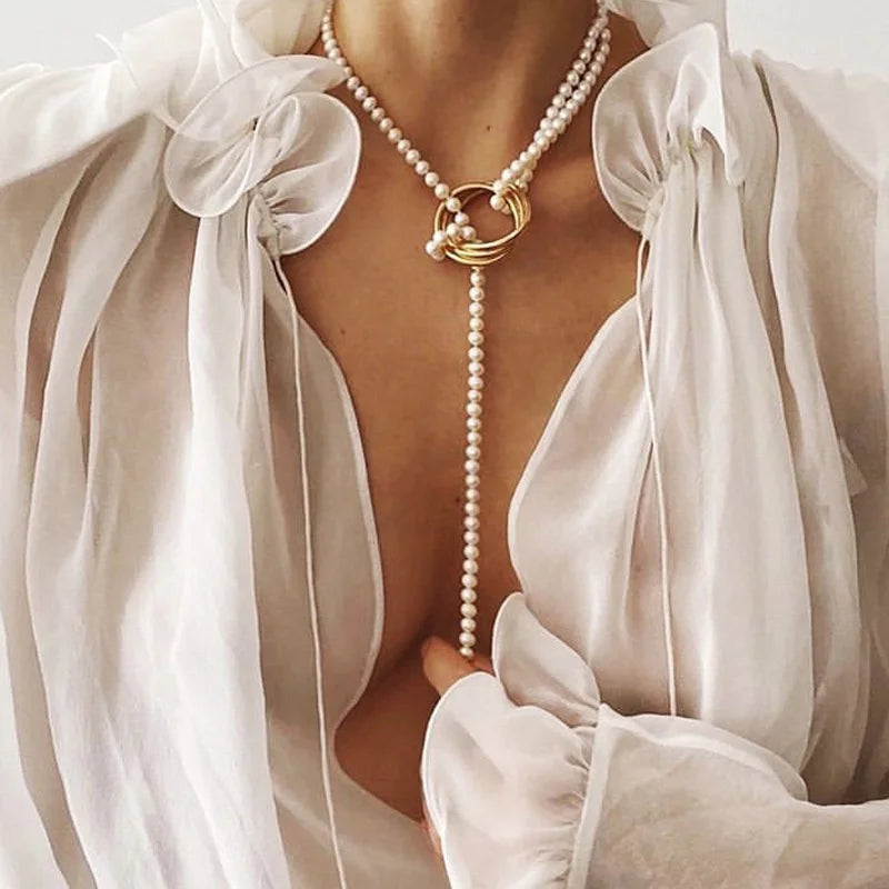 New Baroque Pearl Choker Necklace For Women Luxury Wedding Party Triple-layer Beaded Necklace Torques Ladies Trendy Jewelry Gift