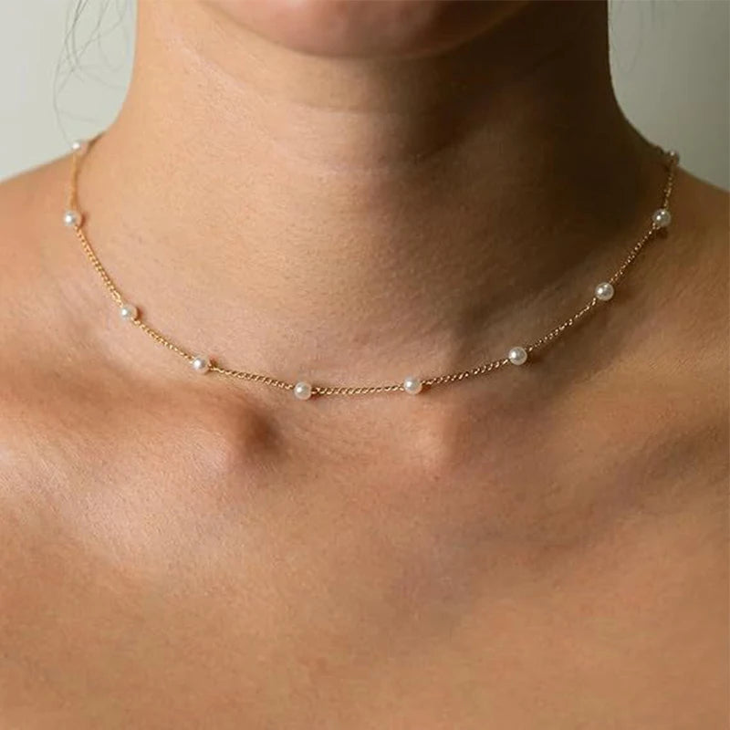 1Pc Fashion Women's Collarbone Chain Imitation Pearl Pendant Necklace Exquisite Temperament Jewelry