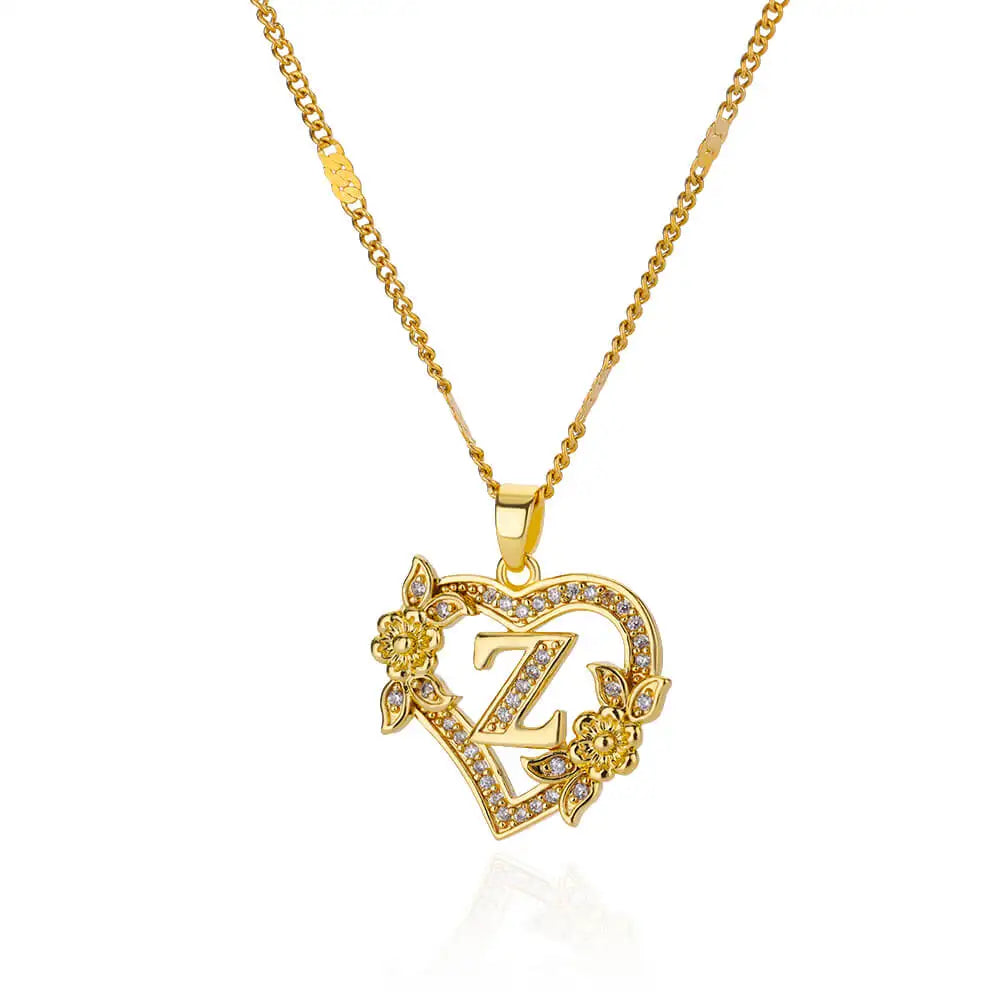 Zirkon Blume Herz Initialen Halsketten Für Frauen Edelstahl Herz Liebhaber Gold Farbe Brief Kette Kragen Halskette Schmuck