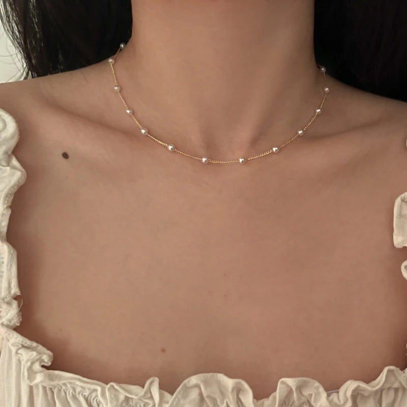 1Pc Fashion Women's Collarbone Chain Imitation Pearl Pendant Necklace Exquisite Temperament Jewelry