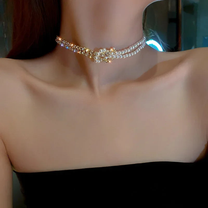 Neue Perlen Damen Halskette Kpop Perlen Choker Halskette Gold Farbe Goth Chocker Schmuck Am Hals Anhänger 2022 Kragen für Mädchen