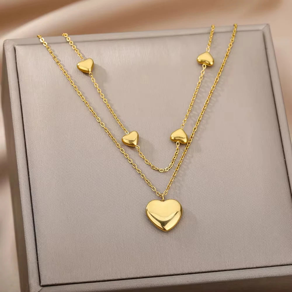 316L Stainless Steel Multilayer Heart Necklace For Women Girls Goth Gold Color Clavicle Chain Charm Choker Jewelry Birthday Gift