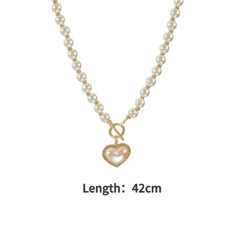 Imitation Pearls Collar Vinatge simulated Pearl Pendant Neck Necklace For Women Simple OT Buckle Clavicle Chain Party Jewelry