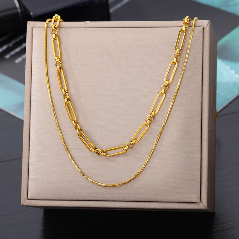 316L Stainless Steel Multilayer Heart Necklace For Women Girls Goth Gold Color Clavicle Chain Charm Choker Jewelry Birthday Gift