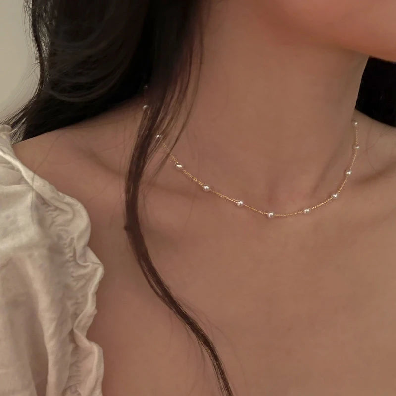 1Pc Fashion Women's Collarbone Chain Imitation Pearl Pendant Necklace Exquisite Temperament Jewelry