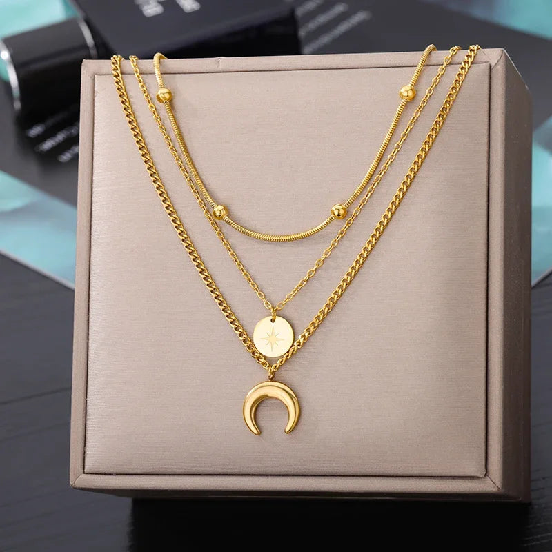 316L Stainless Steel Multilayer Heart Necklace For Women Girls Goth Gold Color Clavicle Chain Charm Choker Jewelry Birthday Gift