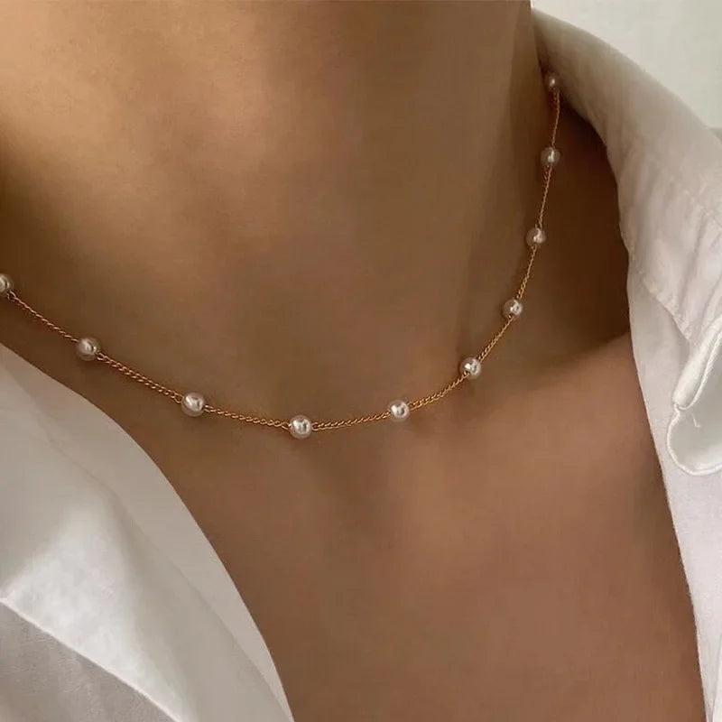 Neue Perlen Damen Halskette Kpop Perlen Choker Halskette Gold Farbe Goth Chocker Schmuck Am Hals Anhänger 2022 Kragen für Mädchen