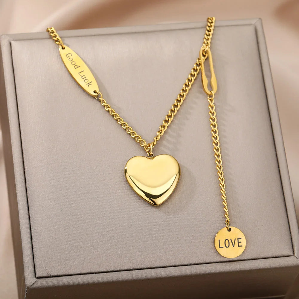 316L Stainless Steel Multilayer Heart Necklace For Women Girls Goth Gold Color Clavicle Chain Charm Choker Jewelry Birthday Gift