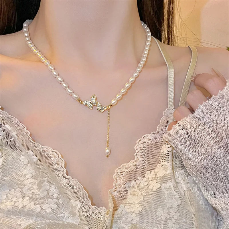 New Baroque Pearl Choker Necklace For Women Luxury Wedding Party Triple-layer Beaded Necklace Torques Ladies Trendy Jewelry Gift