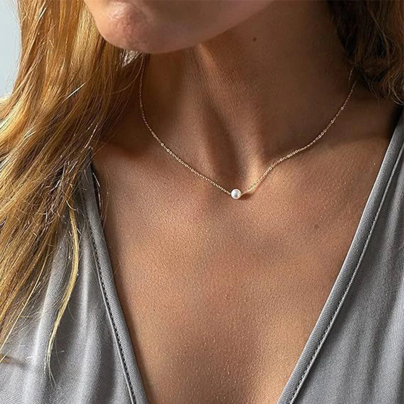 1Pc Fashion Women's Collarbone Chain Imitation Pearl Pendant Necklace Exquisite Temperament Jewelry