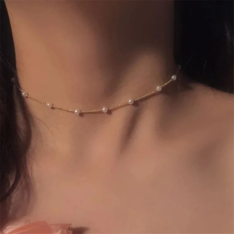 Neue Perlen Damen Halskette Kpop Perlen Choker Halskette Gold Farbe Goth Chocker Schmuck Am Hals Anhänger 2022 Kragen für Mädchen