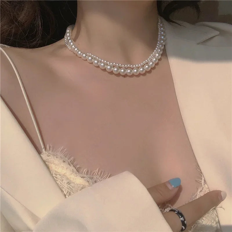 New Beads Women's Neck Chain Kpop Pearl Choker Necklace Gold Color Goth Chocker Jewelry On The Neck Pendant 2022 Collar For Girl