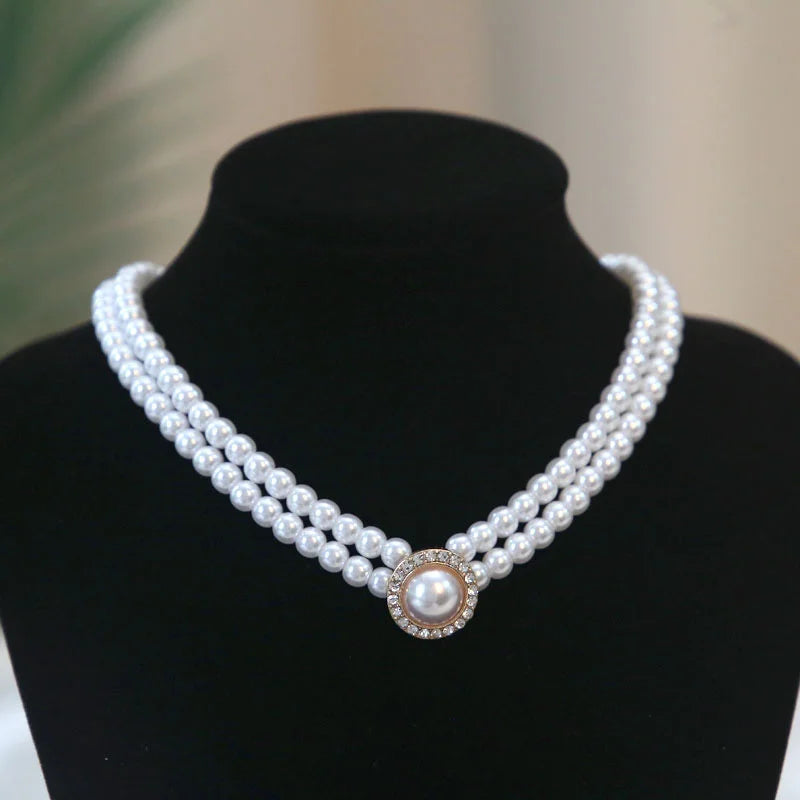 New Baroque Pearl Choker Necklace For Women Luxury Wedding Party Triple-layer Beaded Necklace Torques Ladies Trendy Jewelry Gift