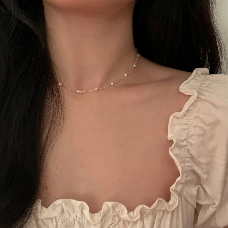 1Pc Fashion Women's Collarbone Chain Imitation Pearl Pendant Necklace Exquisite Temperament Jewelry