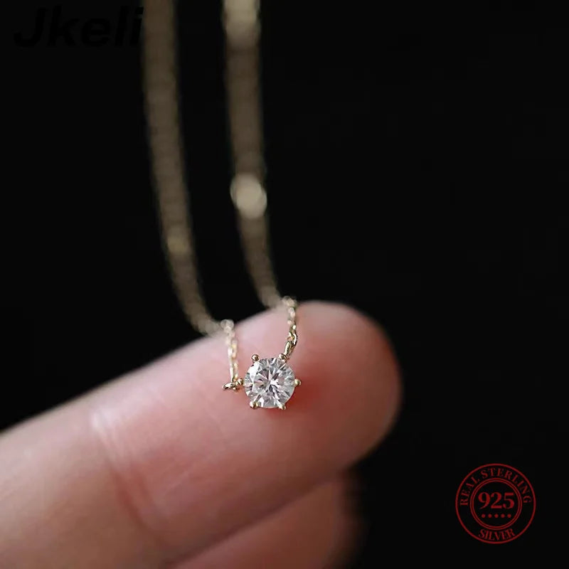 Jkeli 925 Sterling Silver 18k Gold Plated Necklace Single Sparkling Zircon Clavicle Chain for Women Wedding Jewelry collares