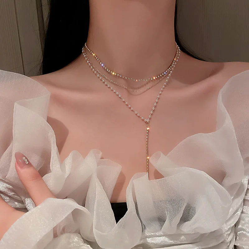 Neue Perlen Damen Halskette Kpop Perlen Choker Halskette Gold Farbe Goth Chocker Schmuck Am Hals Anhänger 2022 Kragen für Mädchen