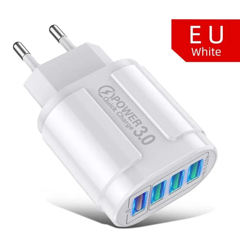 48W QC3.0 Quick Charger 4USB EU Standard Travel Portable 4 Port Fast Charging Suitable For Android iPhone Xiaomi Other Devices