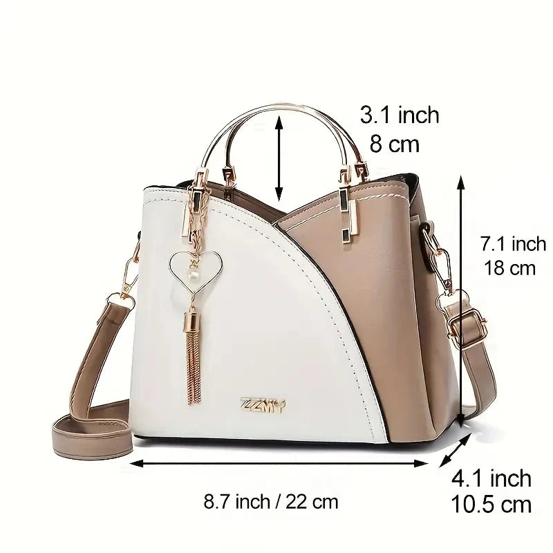 Modieuze Dames Schoudertas met Kleurvlakken en Kwast – Crossbody Tas