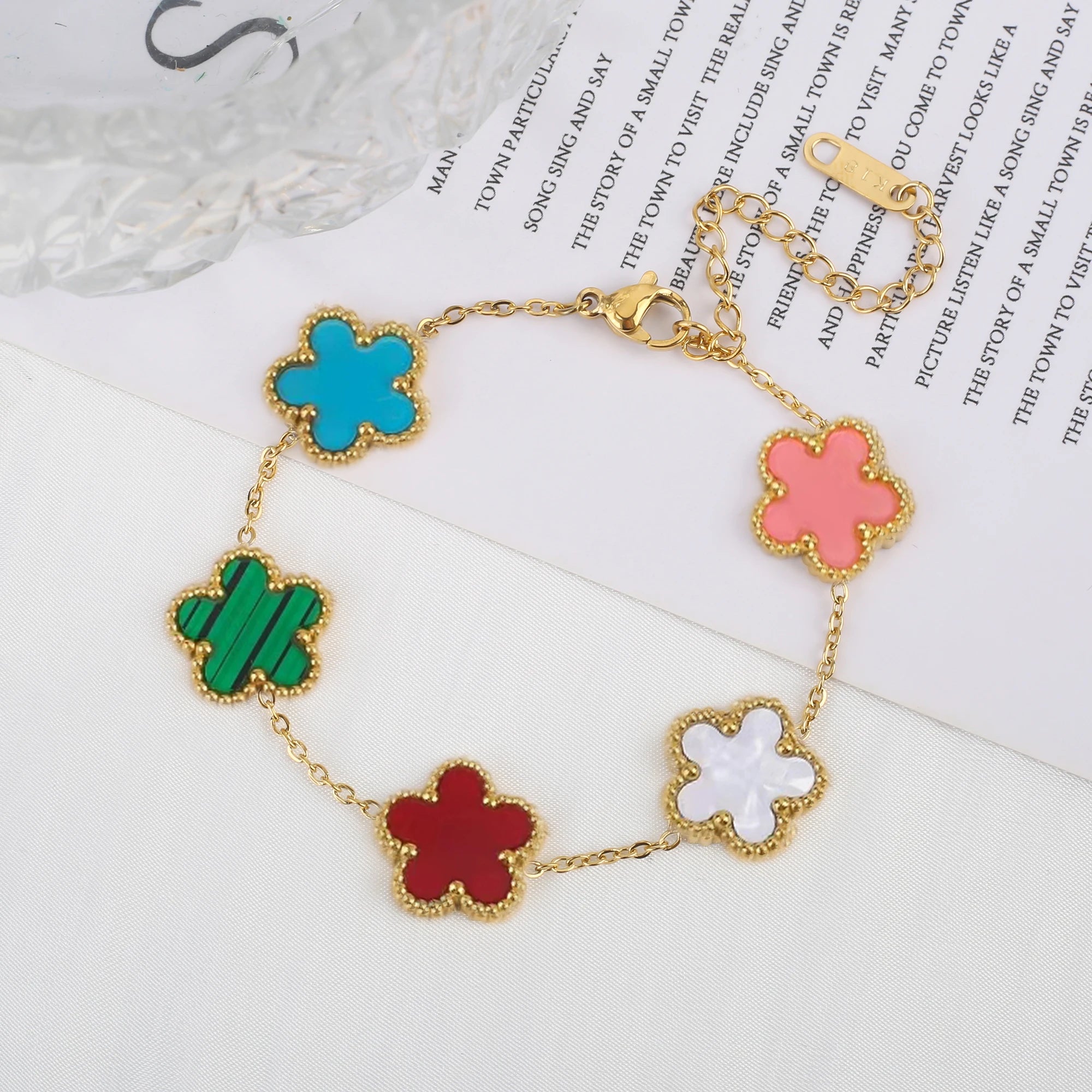 Classic Luxury Stainless Steel Bracelet Ladies Adjustable Five Flower Bracelets for Women New Fashion Party Jewelry Gifts Clover