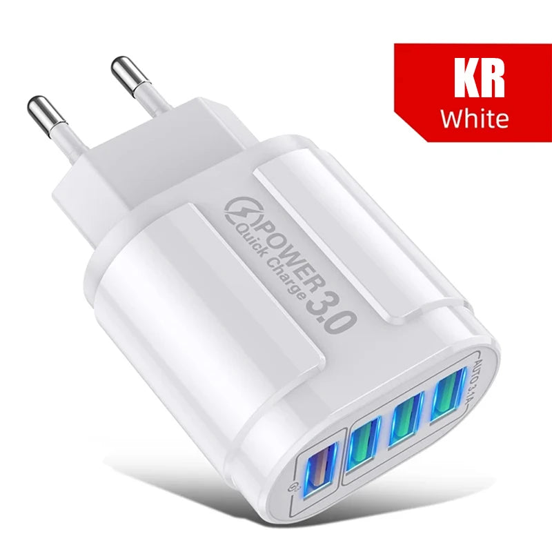 48W QC3.0 Quick Charger 4USB EU Standard Travel Portable 4 Port Fast Charging Suitable For Android iPhone Xiaomi Other Devices