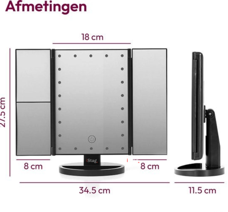 iStag LED-Schminkspiegel mit Touch-Sensor mit Beleuchtung – Kosmetikspiegel – Batterien USB