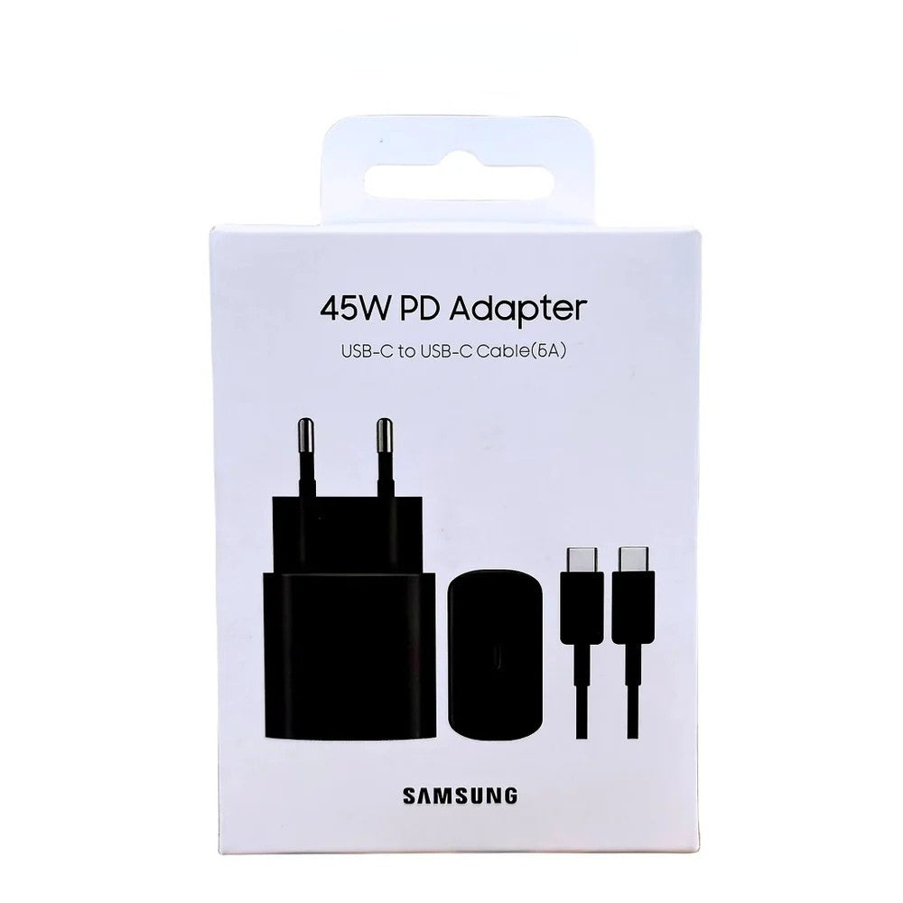 Samsung oplader 45W - Supersnel opladen - Snellader Android en Samsung - Inclusief Oplaadkabel - zwart/wit