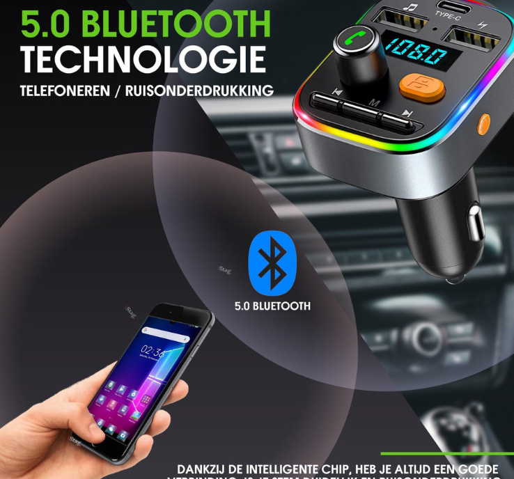 iStag Kabelloser FM-Transmitter – Bluetooth MP3-Auto – Auto-Schnellladegerät – Kfz-Einbausatz