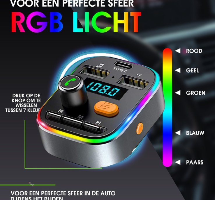 iStag Kabelloser FM-Transmitter – Bluetooth MP3-Auto – Auto-Schnellladegerät – Kfz-Einbausatz