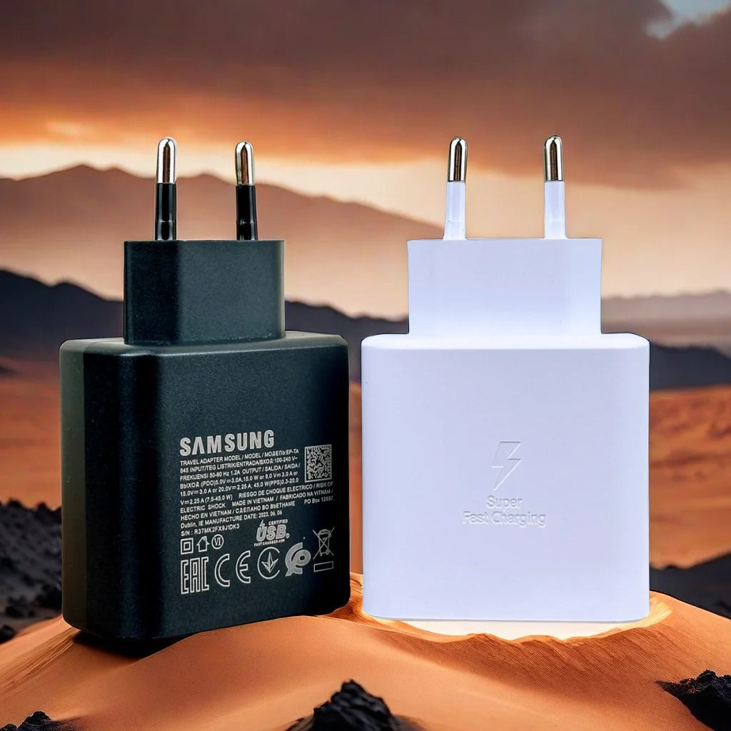 Samsung oplader 45W - Supersnel opladen - Snellader Android en Samsung - Inclusief Oplaadkabel - zwart/wit