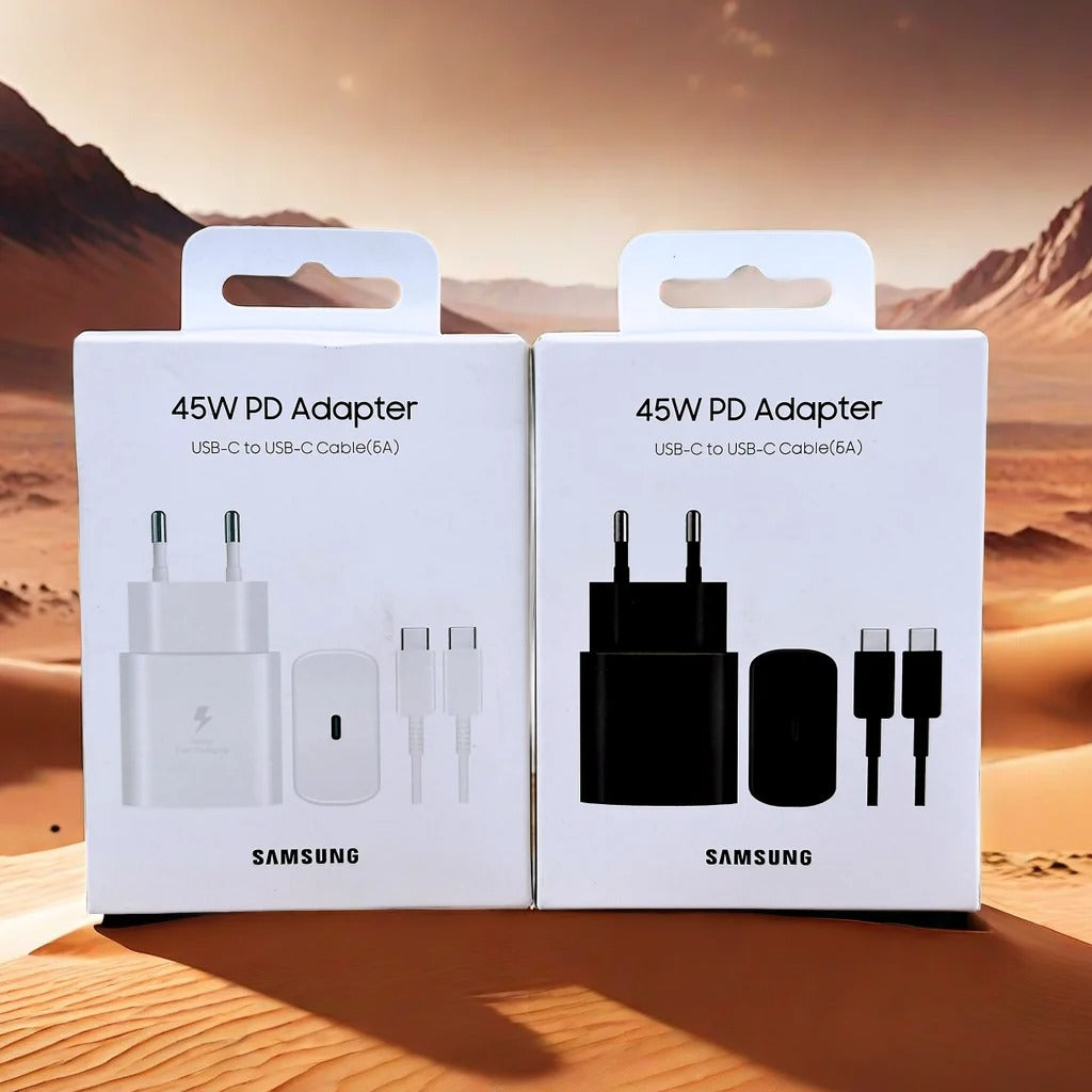 Samsung oplader 45W - Supersnel opladen - Snellader Android en Samsung - Inclusief Oplaadkabel - zwart/wit