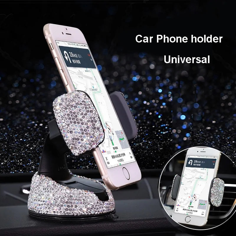 Diamond Bling Car Cell Phone Holder Girl Rhinestone Crystal Mount Universal Fit Mobile Holder Car - For Women